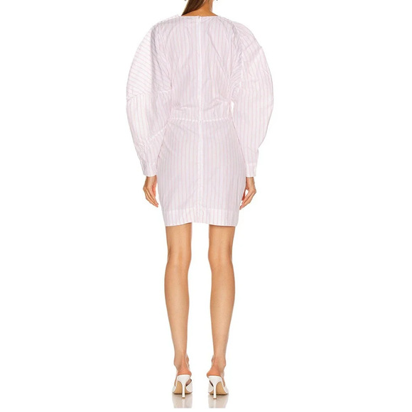 Ganni Stripe Long Puff Sleeve Cotton Mini Dress Cherry Blossom size 38/M/6 - Picture 6 of 16